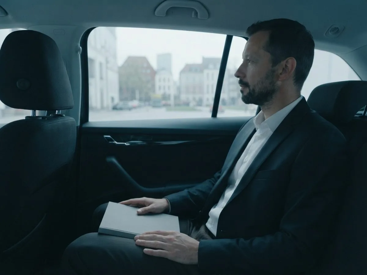 Fahrgast im Sakko auf der R&uuml;ckbank